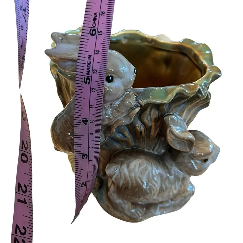 Bunny Rabbit Planter Vintage Ceramic Cabbage Peter Rabbit Glazed Retro Country
